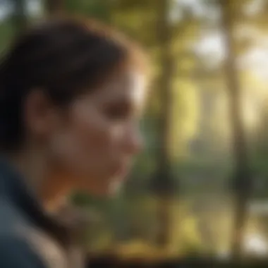 Reflecting on Love A person contemplating in nature, illustrating self-reflection.