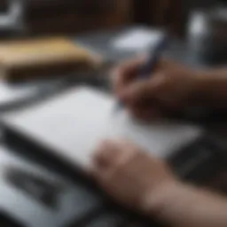A focused individual writing goals on a notepad