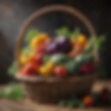 Assortment of colorful vegetables in a rustic basket