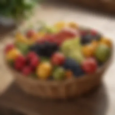 Variety of fresh fruits in a woven basket