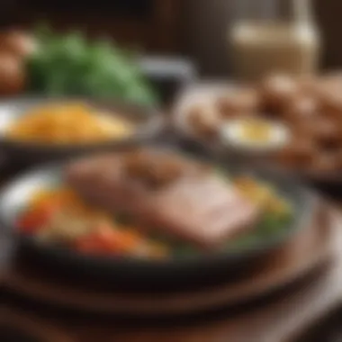 Colorful plate of lean proteins and healthy fats