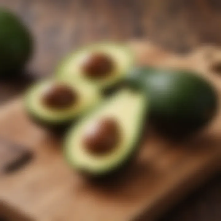 Sliced avocado on a wooden cutting board