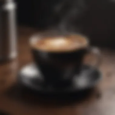 Close-up of freshly brewed black coffee in a stylish cup