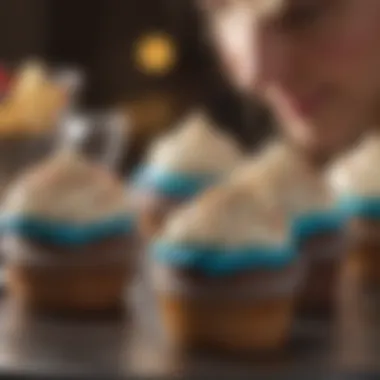 Close-up of best friends baking and decorating cupcakes