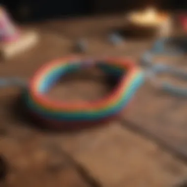 Colorful homemade friendship bracelets on a wooden table