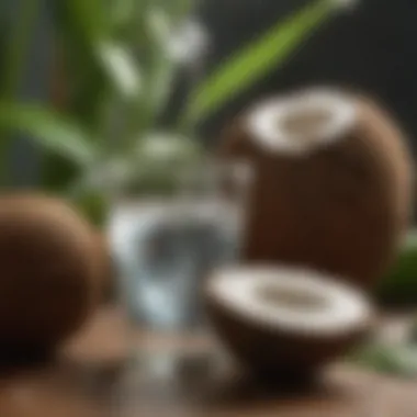 Pouring Coconut Water Coconut water being poured into a glass surrounded by fresh coconuts
