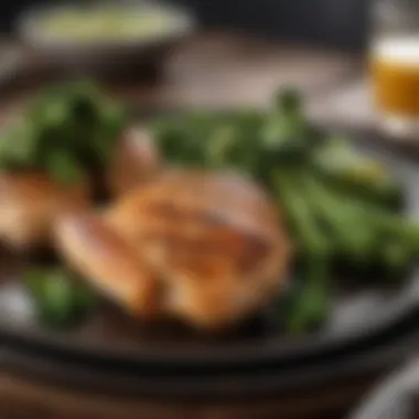 Grilled Chicken Served with Steamed Broccoli A beautifully plated grilled chicken with steamed broccoli