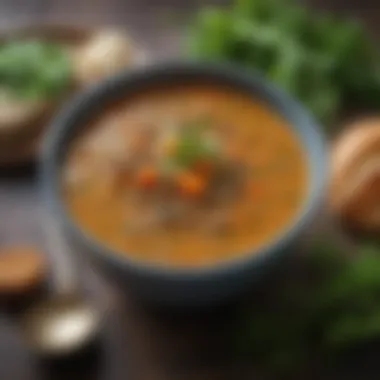Lentil Soup with Fresh Herbs A wholesome bowl of lentil soup garnished with herbs