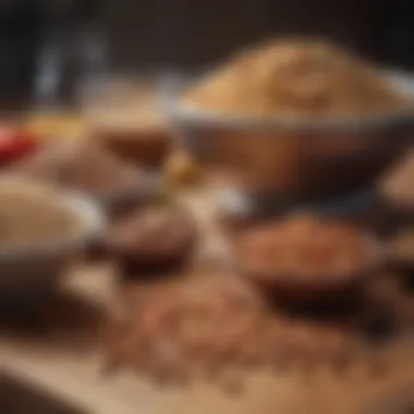 A diverse array of whole grains, legumes, and nuts displayed on a wooden table