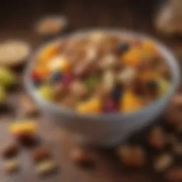 An assortment of colorful fruits and nuts in a bowl