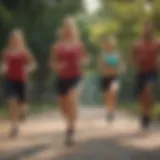 Dynamic group performing cardiovascular exercises outdoors