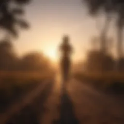 Silhouette of a person jogging at sunrise