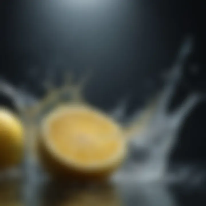 Lemon juice splashing into a clear glass of water