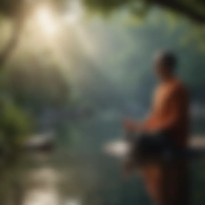 A person meditating in a tranquil environment