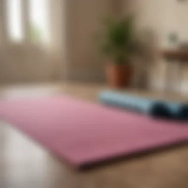 A tranquil scene of a yoga mat laid out, inviting relaxation and mindful exercise