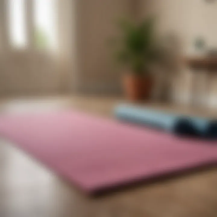 A tranquil scene of a yoga mat laid out, inviting relaxation and mindful exercise