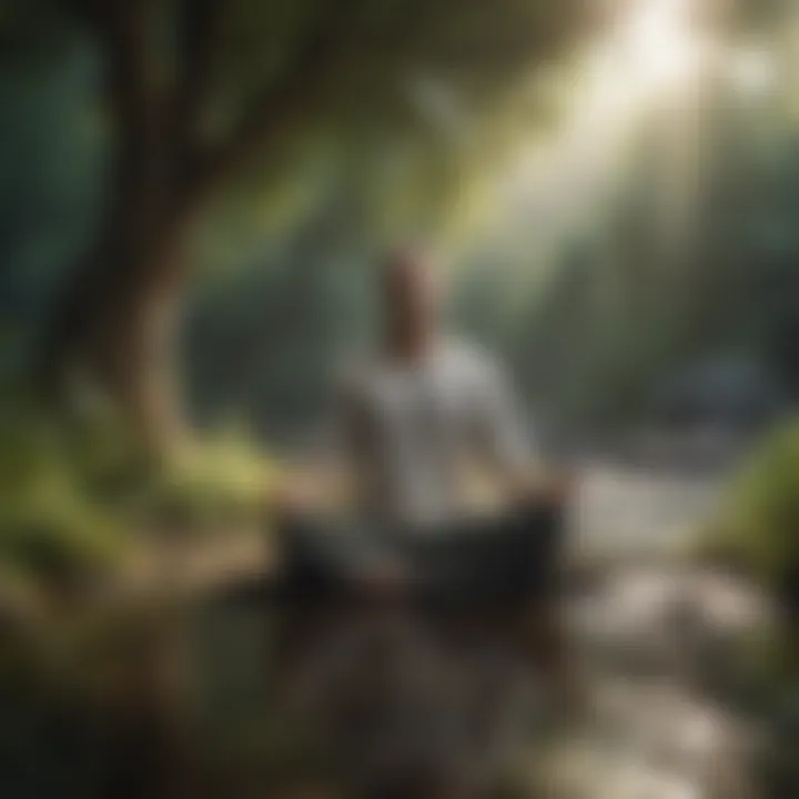 A person meditating in a tranquil environment