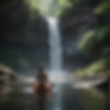 Mindfulness meditation under a tranquil waterfall