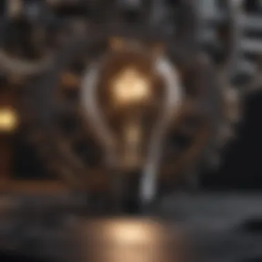 Abstract depiction of productivity enhancement with a light bulb surrounded by gears