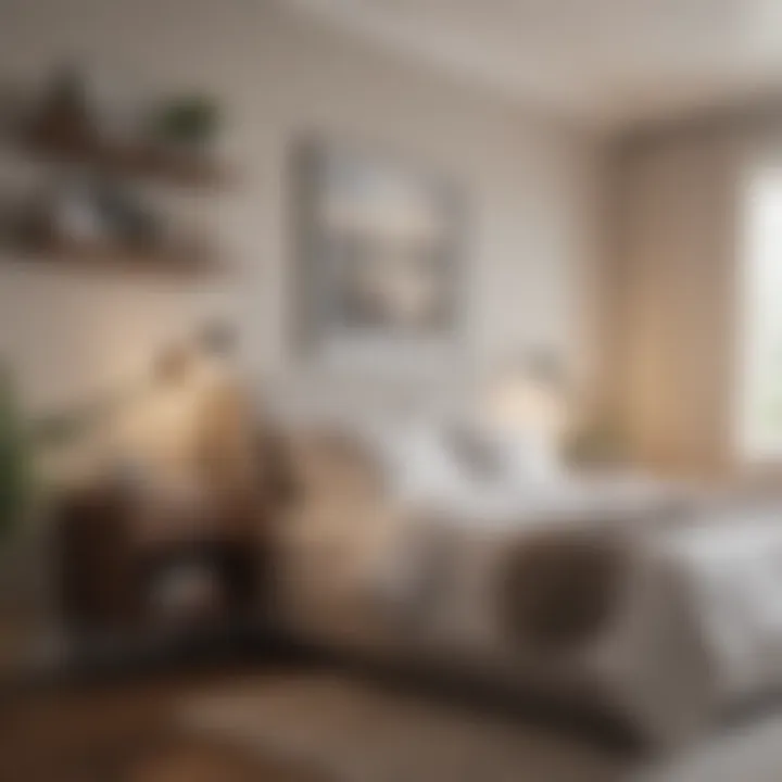 A tranquil bedroom space, emphasizing calmness through decluttered surfaces and thoughtful organization.