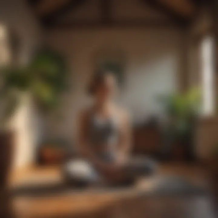 A person practicing a yoga pose in a cozy corner of their home