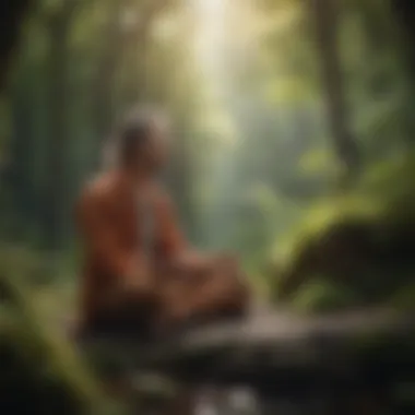 Person practicing mindfulness amidst nature, embodying focus