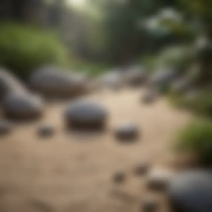 Zen garden with stones and raked sand promoting tranquility