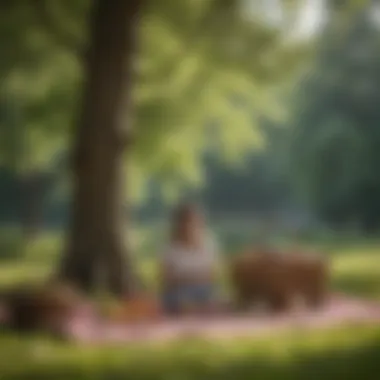 Serene Picnic in Nature A couple enjoying a serene picnic in a scenic park, surrounded by nature.