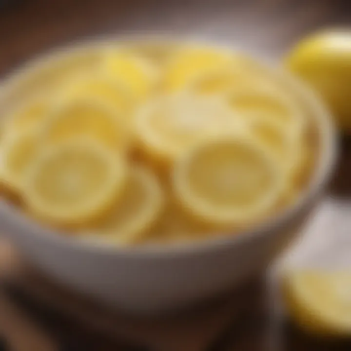 Bowl of sliced fresh ginger and lemon