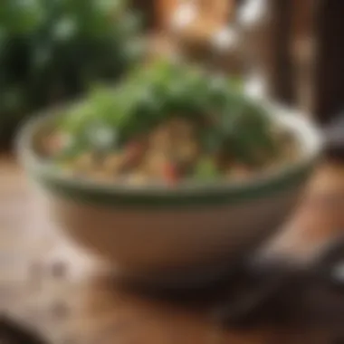 Bowl of quinoa topped with greens and seeds