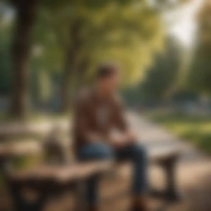 A person sitting on a bench in a park, reflecting and journaling their thoughts.