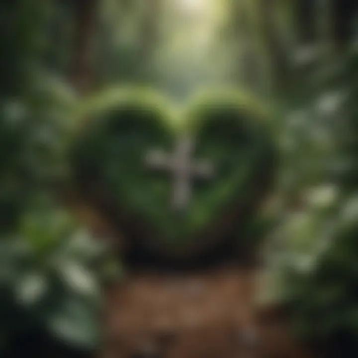 Broken heart symbol surrounded by healing plants, signifying emotional healing and growth