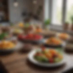 A vibrant display of a week's healthy meals arranged on a table