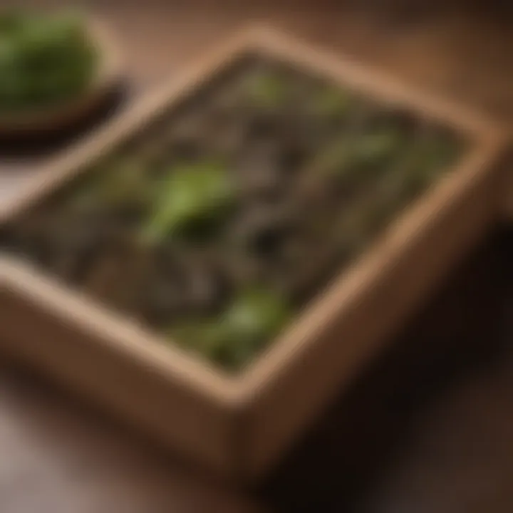 Variety of oolong tea leaves displayed in a traditional wooden box