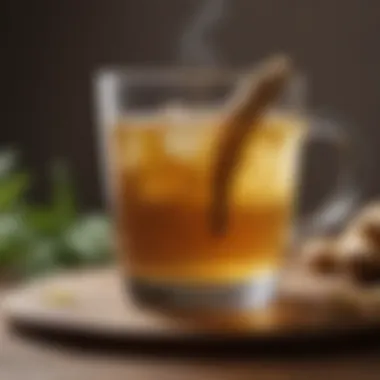 Soothing Ginger Tea Elixir Ginger-infused herbal tea in a clear glass