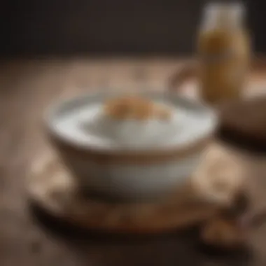 Probiotic-Rich Yogurt Delight Plain yogurt in a rustic ceramic bowl