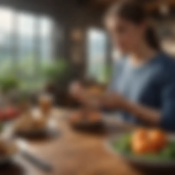 An engaging visual of a person enjoying a healthy meal in a serene environment