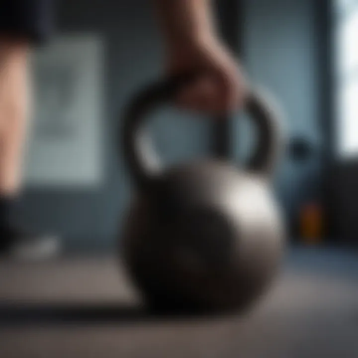 Close-up of a kettlebell being lifted during a fat-burning workout