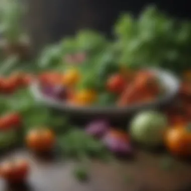 Colorful array of fresh vegetables and herbs for meal preparation