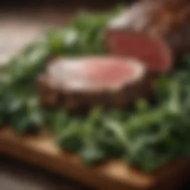 Grass-Fed Steak and Greens Succulent grass-fed steak on a bed of vibrant greens