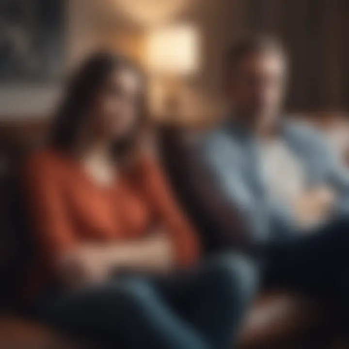 Man and woman sitting apart on a couch