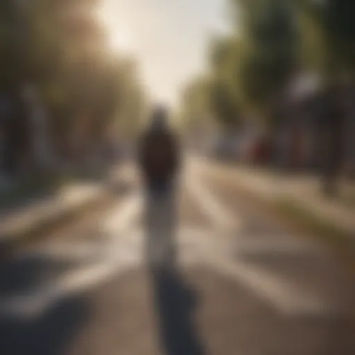 A person standing at a crossroads pondering various paths