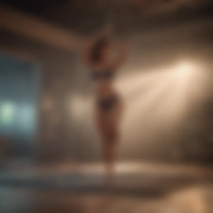 A serene environment where an individual practices pole dancing for mindfulness and mental clarity.