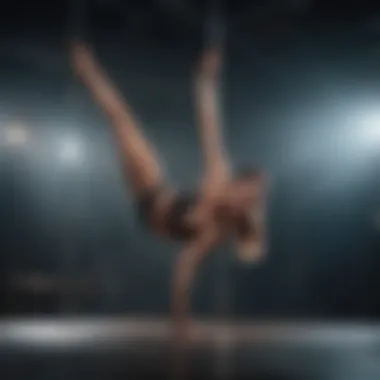 A graceful performer showcasing an elegant pole dance move, highlighting strength and flexibility.