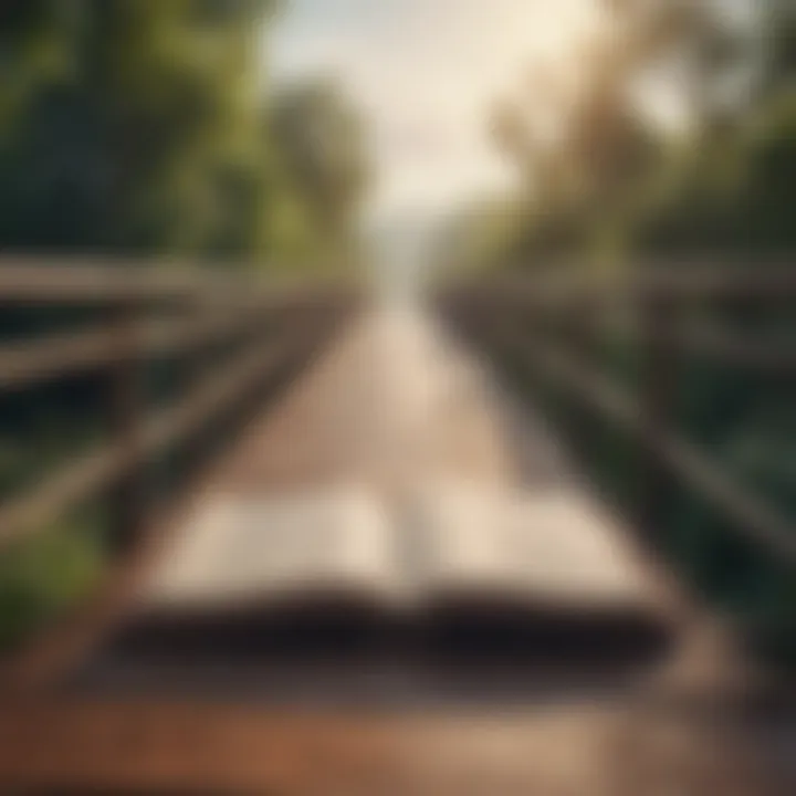 Illustration showing a book as a bridge connecting two distant paths, symbolizing the power of knowledge in overcoming obstacles
