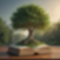 Illustration depicting a tree growing from a book, symbolizing personal growth and transformation