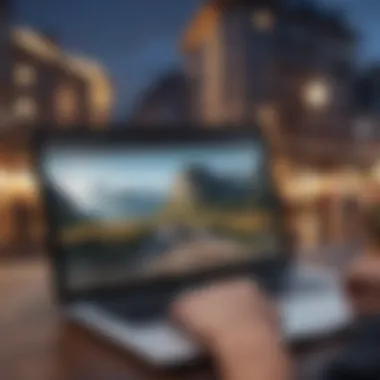 Navigating Travel Information Online A user navigating a travel website on a laptop