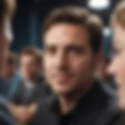 A close-up of a confident leader engaging with a team during a meeting, showcasing effective communication.