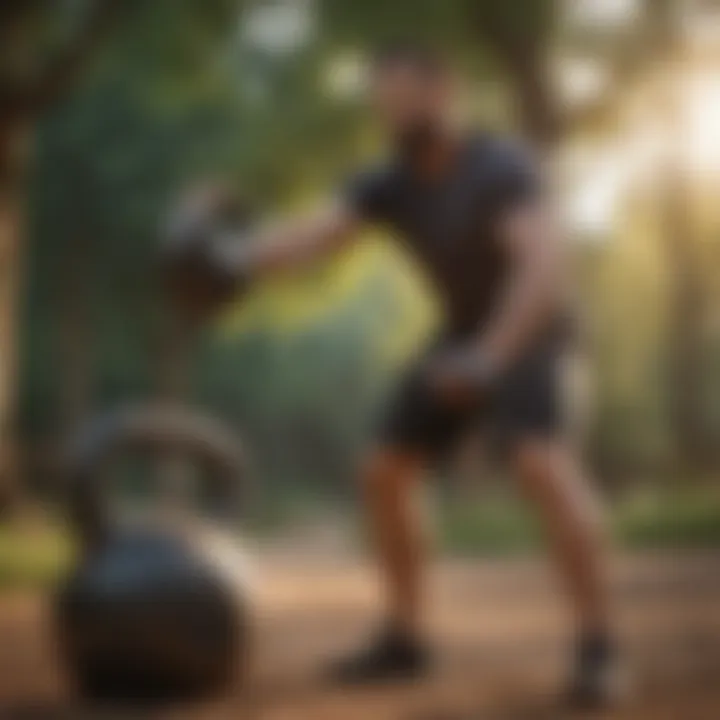 A person doing kettlebell swings outdoors