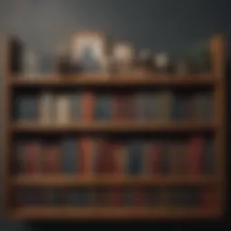 A collection of books arranged artistically on a wooden shelf